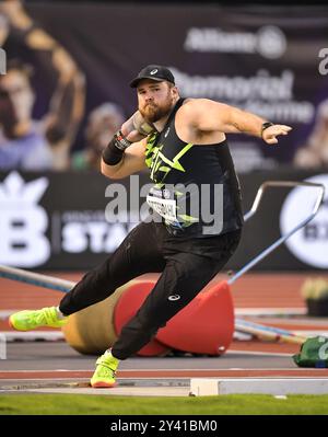 Payton Otterdahl, des États-Unis, en compétition dans le lancer du tir masculin lors de la finale d’athlétisme de la Memorial Van Damme Diamond League au stade King Baudouin Banque D'Images