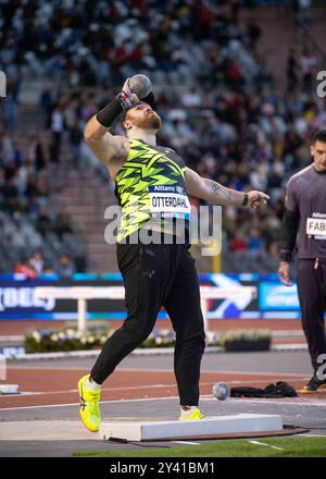 Payton Otterdahl, des États-Unis, en compétition dans le lancer du tir masculin lors de la finale d’athlétisme de la Memorial Van Damme Diamond League au stade King Baudouin Banque D'Images