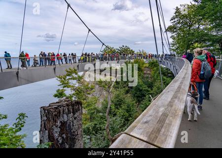 Der Skywalk Königsstuhl an den Kreidefelsen von Rügen, Aussichtsplattform an der berühmten Felsformation Königsstuhl, Barrierefrei, im Nationalpark Jasmund, Blick auf die Ostsee und die Kreidefelsen Küste, zwischen Sassnitz und Lohme, Mecklenburg-Vorpommern, Deutschland, Skywalk Königsstuhl *** The Skywalk Königsstuhl sur les falaises de craie de Rügen, plate-forme d'observation de la célèbre formation roche de Königsstuhl, vue sur la côte balnéaire de Königsstuhl, mer Baltique, Secklembourgeoise, Secklench-mer de la côte de Jasmerd, Mecklembourg, Allemagne, Mecklembourg-Secklembourg-Smerd, entre la mer de et la mer de Banque D'Images