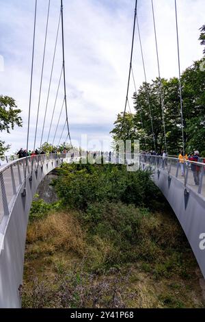 Der Skywalk Königsstuhl an den Kreidefelsen von Rügen, Aussichtsplattform an der berühmten Felsformation Königsstuhl, Barrierefrei, im Nationalpark Jasmund, Blick auf die Ostsee und die Kreidefelsen Küste, zwischen Sassnitz und Lohme, Mecklenburg-Vorpommern, Deutschland, Skywalk Königsstuhl *** The Skywalk Königsstuhl sur les falaises de craie de Rügen, plate-forme d'observation de la célèbre formation roche de Königsstuhl, vue sur la côte balnéaire de Königsstuhl, mer Baltique, Secklembourgeoise, Secklench-mer de la côte de Jasmerd, Mecklembourg, Allemagne, Mecklembourg-Secklembourg-Smerd, entre la mer de et la mer de Banque D'Images