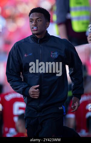 Alejandro Balde (FC Barcelone) vu lors d'un match de la Liga EA Sports entre Girona FC et FC Barcelone à l'Estadi Municipal de Montilivi à Gérone, Espagne, le 15 septembre 2024. Photo de Felipe Mondino Banque D'Images