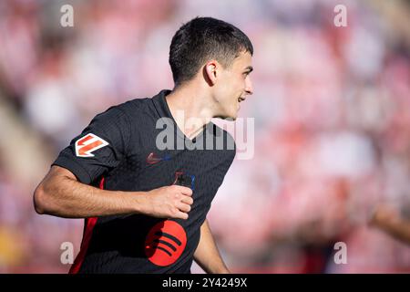 Pedro Gonzalez 'Pedri' (FC Barcelone) célèbre lors d'un match la Liga EA Sports entre Girona FC et FC Barcelone à l'Estadi Municipal de Montilivi à Gérone, Espagne, le 15 septembre 2024. Photo de Felipe Mondino Banque D'Images