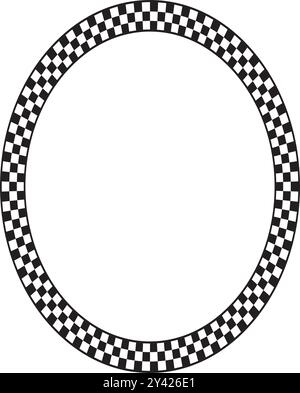 Cadre ovale à carreaux carrés noirs et blancs. Vignette elliptique avec damier, drapeau de rallye ou plan de jeu d'échecs. Géométrique Illustration de Vecteur