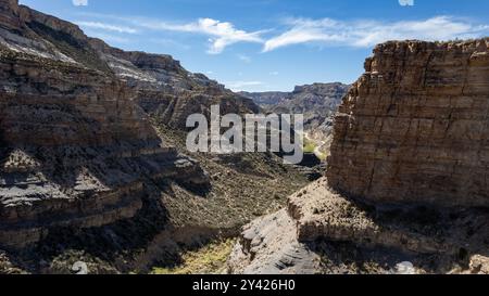 Canyon de l'Atuel à San Rafael, Mendoza, Argentine photo aérienne de la rivière Atuel. Banque D'Images