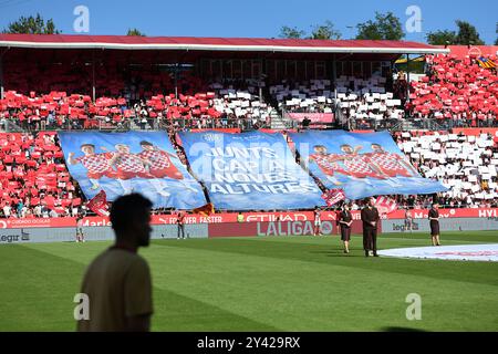 Gérone, ESP. 15 septembre 2024. GIRONA FC-FC BARCELONE 15 septembre 2024 vue générale du stade Montilivi avant le match entre le Girona FC et le FC Barcelone correspondant à la cinquième journée de la Liga EA Sports au stade municipal de Montilivi à Gérone, Espagne. Crédit : Rosdemora/Alamy Live News Banque D'Images