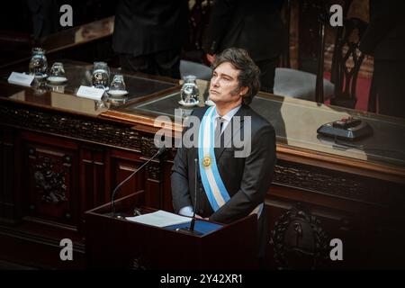 Buenos Aires, Argentine. 15 septembre 2024. Le Président Javier Milei présente le budget pour l'année 2025 au Congrès national. (Photo Santiago Oroz/SOPA images/SIPA USA) crédit : SIPA USA/Alamy Live News Banque D'Images