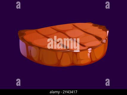 Steak de viande de dessin animé. Bifteck juteux et grillé vectoriel isolé avec des marques de saisie, mettant en valeur sa texture tendre et son attrait riche et savoureux. Tranche de bœuf brune rôtie, repas barbecue, steak ou filet d'aloyau Illustration de Vecteur
