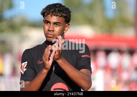 Gérone, Espagne. 15 septembre 2024 ; Estadi Montilivi, Gérone, Espagne, football espagnol de la Liga, Gérone contre Barcelone ; joueur du Lamine Yamal FC Barcelona crédit : action plus Sports images/Alamy Live News Banque D'Images