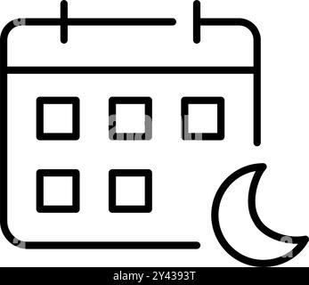 Calendrier et lune. Application de suivi du sommeil. Planification d'événements nocturnes. Pixel Perfect, icône de vecteur de contour modifiable Illustration de Vecteur