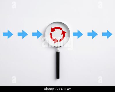 Détection de la boucle critique ou du bug dans le processus. Défaillance, dysfonctionnement ou erreur dans la chaîne de processus. Dépannage, recherche de problèmes a Banque D'Images