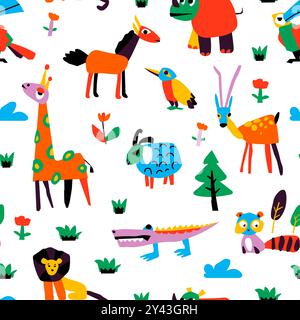 Motif vectoriel Safari animal Cartoon Illustration de Vecteur