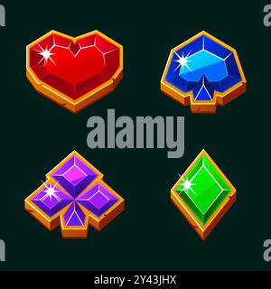 Symboles coeur, pique, diamant et club pour votre jeu occasionnel. Ressources de jeu 2D. Illustration de Vecteur