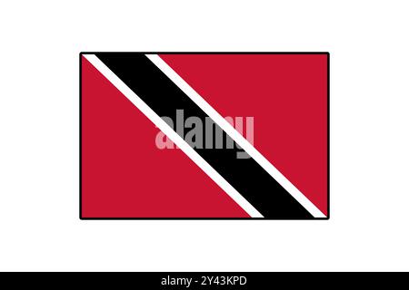 Le drapeau vibrant de Trinité-et-Tobago affiche des couleurs vives de rouge, noir et blanc, symbolisant la riche culture et le patrimoine de cette nation des Caraïbes. Illustration de Vecteur