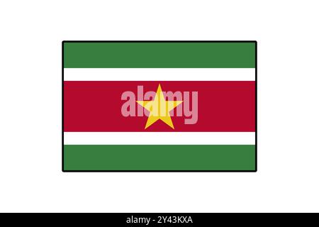 Le drapeau du Suriname présente cinq bandes horizontales en vert, blanc, rouge et une étoile jaune centrale. Ce dessin symbolise l'unité et la diversité de la culture et du patrimoine du pays. Illustration de Vecteur