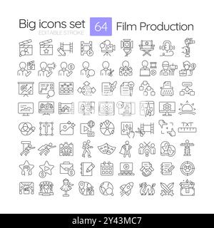 Ensemble d'icônes linéaires de production de film Illustration de Vecteur