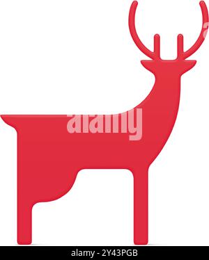 Illustration vectorielle réaliste tridimensionnelle traditionnelle minimaliste de cerf à cornes rouges. Modèle de conception décorative de Noël brillant isolé sur blanc. Illustration de Vecteur