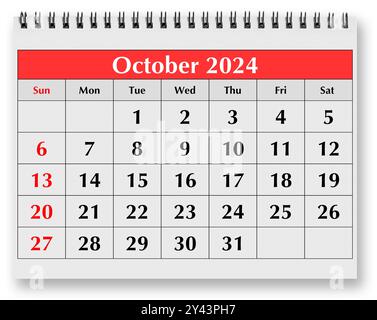 Une page du calendrier mensuel annuel - mois octobre 2024 Banque D'Images