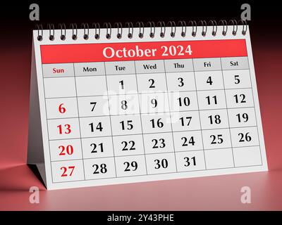 Calendrier d'octobre 2024. Une page du calendrier mensuel annuel Business Desk en automne Banque D'Images