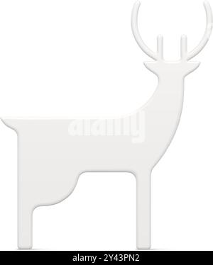 Illustration vectorielle réaliste tridimensionnelle réaliste traditionnelle minimaliste de cerf à cornes blanches. Modèle de conception décorative de Noël brillant isolé sur whit Illustration de Vecteur