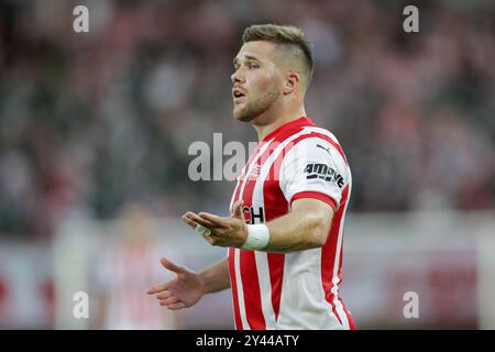 Cracovie, Pologne. 14 septembre 2024. Benjamin Kallman de Cracovie Cracovie vu en action lors du match de football de la Ligue polonaise PKO BP Ekstraklasa 2024/2025 entre Cracovie Cracovie et Pogon Szczecin au stade de Cracovie. Score final ; Cracovia Cracovie 2:1 Pogon Szczecin. Crédit : SOPA images Limited/Alamy Live News Banque D'Images