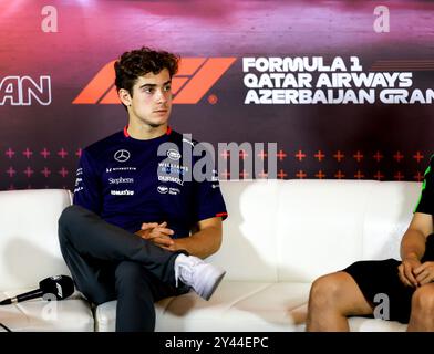 Bakou, Azerbaïdjan. 12 septembre 2024. #43 Franco Colapinto (ARG, Williams Racing), Grand Prix de F1 d'Azerbaïdjan sur Bakou City circuit le 12 septembre 2024 à Bakou, Azerbaïdjan. (Photo de HOCH Zwei) crédit : dpa/Alamy Live News Banque D'Images