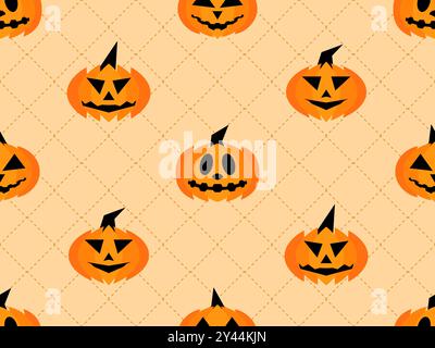 Motif sans couture de citrouilles Halloween. Visage de citrouille sculpté Halloween. Joyeux Halloween 31 octobre, Trick or Treat. Jack-o-lanterne. Conception pour impression, po Illustration de Vecteur