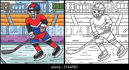 Joueur de hockey sur glace patinant à travers l'illustration Illustration de Vecteur