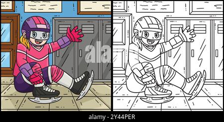 Joueur féminin de hockey sur glace avec illustration de chaussures Illustration de Vecteur