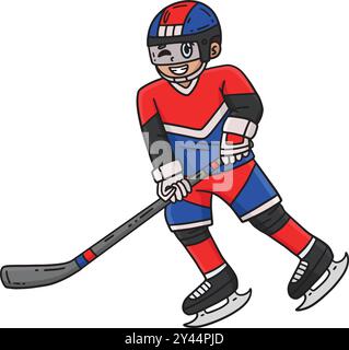 Joueur de hockey sur glace patinant à travers Cartoon Clipart Illustration de Vecteur