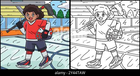 Joueur féminin de hockey sur glace avec illustration de casque Illustration de Vecteur