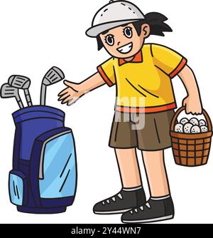 Golf femme Caddie sac panier de balles Clipart Illustration de Vecteur