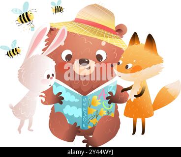 Livre de lecture Cute Baby Animals Bear Fox and Bunny Illustration de Vecteur