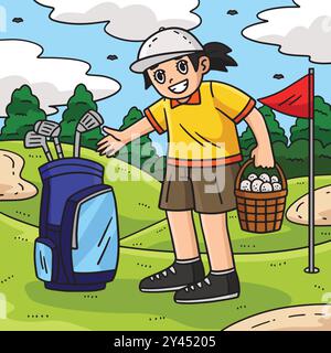 Panier de sac Caddie femelle de golf de balles de couleur Illustration de Vecteur