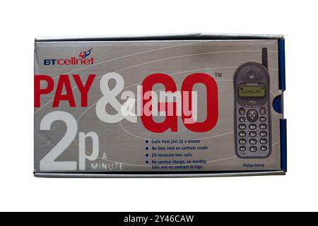 Vieux BT Cellnet Pay & Go Philips Savvy téléphone portable, téléphone portable, isolé sur fond blanc Banque D'Images