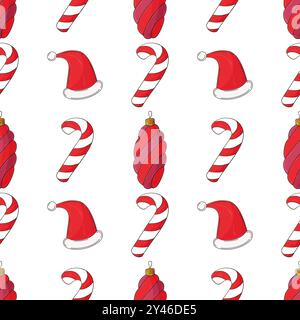 Vacances de Noël. Motif sans couture dans le style de dessin à la main. Chapeaux du nouvel an, canne à bonbons. Peut être utilisé pour le tissu, l'emballage, le papier d'emballage et etc Illustration de Vecteur