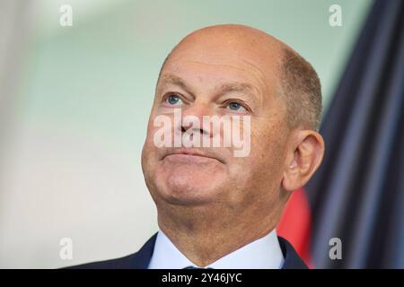 Bundeskanzler Olaf Scholz SPD, Foto empfaengt am Freitag 13.09.2024 den Praesidenten der Republik Kenia, William Samoei Ruto, im Bundeskanzleramt in Berlin. AM Nachmittag unterzeichneten Bundesinnenministerin Nancy Faeser SPD und der kenianische Aussenminister Musalia Mudavadi die Vereinbarung zum Migrationsabkommen. Mit dem Migrationsabkommen verfolgt die Bundesregierung das Ziel, mit anderen Staaten sowohl BEI der Fachkraefteeinwanderung als auch BEI der Rueckfuehrung von Menschen ohne BLEIBERECHT besser zusammenzuarbeiten. DAS Thema Abschiebungen spielt gegenueber Kenia keine grosse Rolle. Banque D'Images