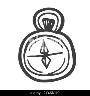 Boussole en forme de doodle isolée sur fond blanc. Esquisse vectorielle dessinée à la main. Illustration du navigateur touristique. Conception pour l'impression, le Web, la Mo Illustration de Vecteur