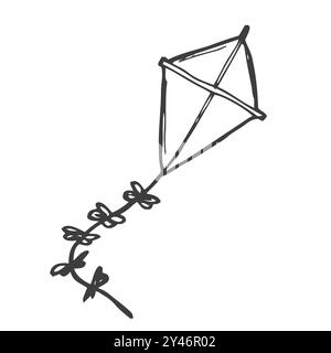 Un cerf-volant dans les nuages. Un croquis simple dessiné à la main. Illustration vectorielle d'été dans le style Doodle. Objet isolé sur fond blanc. Illustration de Vecteur