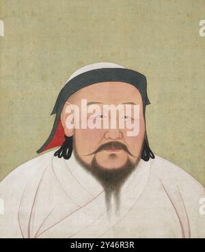 Kublai Khan (c.1215-1294), portrait de la cinquième Khagan (grand Khan) de l'Empire mongol, peinture et encre sur soie, 1294 Banque D'Images