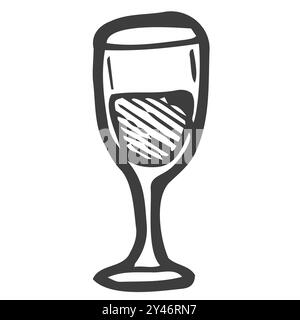 Verre à vin. Illustration. Produits de vinification en style d'esquisse.Illustration vectorielle sur un arrière-plan isolé. Boisson alcoolisée classique. Illustration de Vecteur