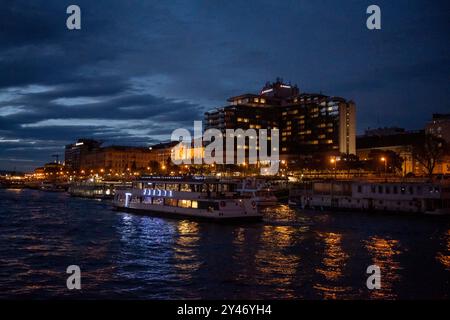 Croisière nocturne sur le Danube à Budapest, Hongrie Banque D'Images