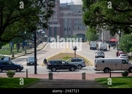 Vue sur le centre-ville de Providence depuis les marches de State House Banque D'Images