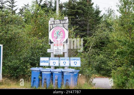 Panneau BIN bug sur Thermal Plant Road à Holyrood, Terre-Neuve-et-Labrador, Canada Banque D'Images