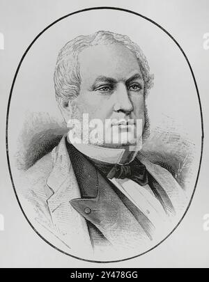 Eugène Rouher (1814-1884) Homme d'État français du second Empire (1852-1870). Portrait. Dessin de Badillo. Gravure d'Arturo Carretero (1852-1903). La Ilustración Española y Americana (illustration espagnole et américaine), 22 février 1884. Banque D'Images