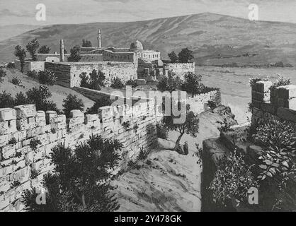 Jérusalem, Israël. Murs du Temple de la présentation. Gravure de Bernardo Rico (1825-1894). La Ilustración Española y Americana (illustration espagnole et américaine). Supplément au numéro XIII, avril 1884. Banque D'Images