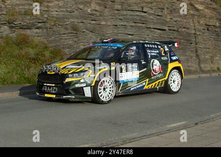 Ceredigion, pays de Galles août 30 pilote Mathieu Franceschi FRA et co-pilote Andy Malfoy FRA à theirÊSkoda Fabia RS - RC2 Rallye 2 pendant le Rali Cered Banque D'Images