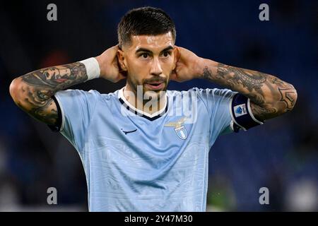 Rome, Italie. 16 septembre 2024. Mattia Zaccagni du SS Lazio semble découragée lors du match de football Serie A entre le SS Lazio et le Hellas Vérone au stade Olimpico à Rome (Italie), le 16 septembre 2024. Crédit : Insidefoto di andrea staccioli/Alamy Live News Banque D'Images