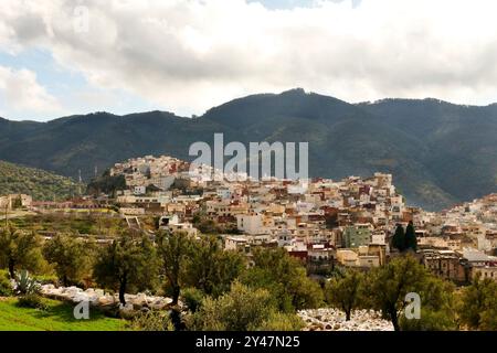 La ville sainte de Moulay Driss Zerhoun, Meknès. Maroc, Afrique du Nord Banque D'Images