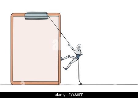 Simple ligne continue dessinant le robot intelligent grimpant presse-papiers avec la corde. Effort supplémentaire pour travailler sur les rapports de manière optimale. Le rapport final est attendu. W Illustration de Vecteur