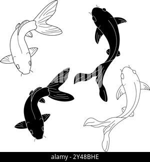 Ensemble de poissons koi. Esquisse dessinée à la main. Illustration vectorielle Illustration de Vecteur